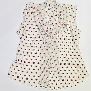 Fever Ivory Sleeveless Polka Dot Tie-Neck Blouse